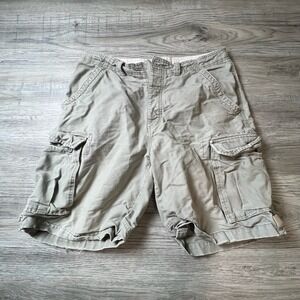 Urban Up Cargo Shorts Mens 34 Khaki Tan Cotton Canvas Button Fly Multi‎ Pocket
